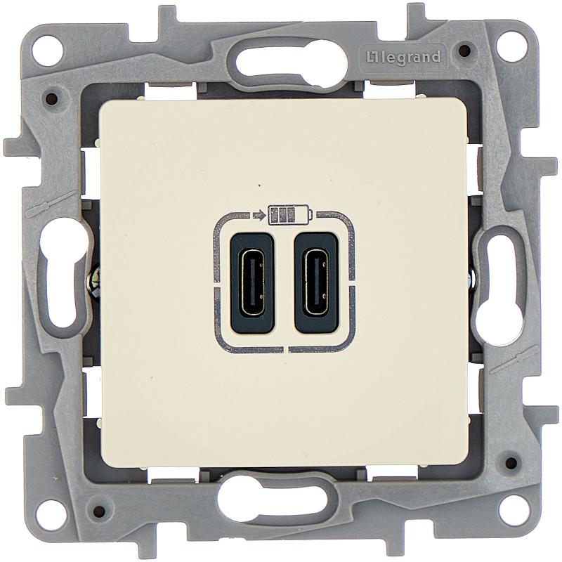 Зарядное устройство USB тип С / тип С - Legrand Etika - 3000мА 15Вт - слоновая кость