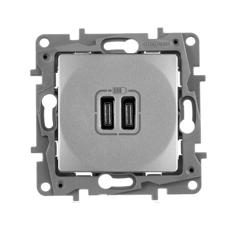 Зарядное устройство USB тип С / тип С - Legrand Etika - 3000мА 15Вт - алюминий