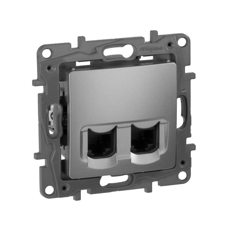 Etika Алюминий Розетка компьютерная 2-ая RJ45, категория 5е UTP