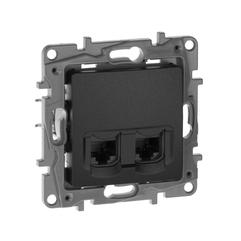 Etika Антрацит Розетка компьютерная 2-ая RJ45, кат.5е UTP