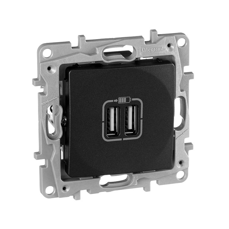 Etika Антрацит Розетка USB 2-ая 240В/5В 2400мА