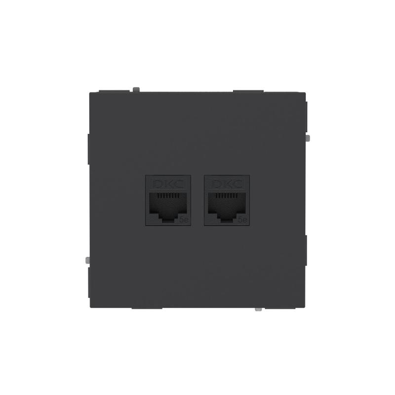 Компьютерная розетка RJ-45 без шторки, кат.5е двойная, KANT, черный уголь
