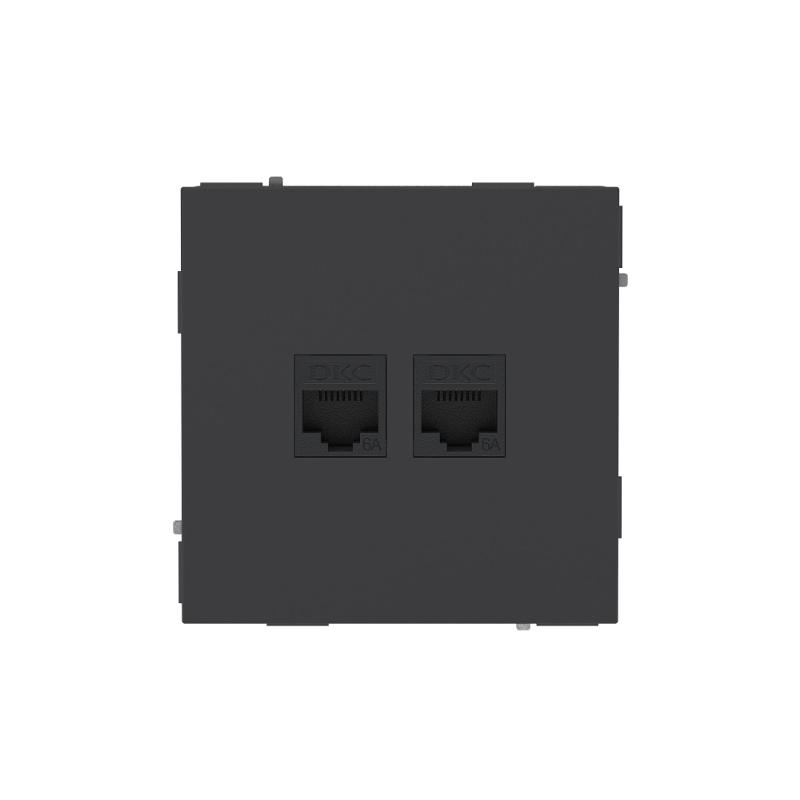 Компьютерная розетка RJ-45 без шторки, кат.6А двойная, KANT, черный уголь