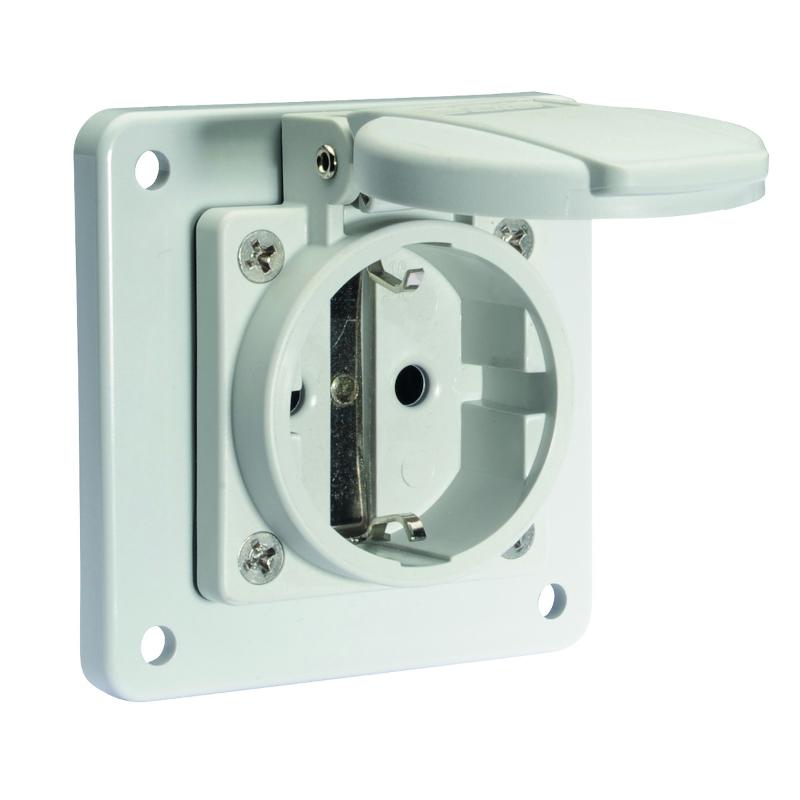 Розетка встраиваемая Schuko 16A 3p 250V IP54 QC фланец 75x75 серая I 71109-Bals I Bals