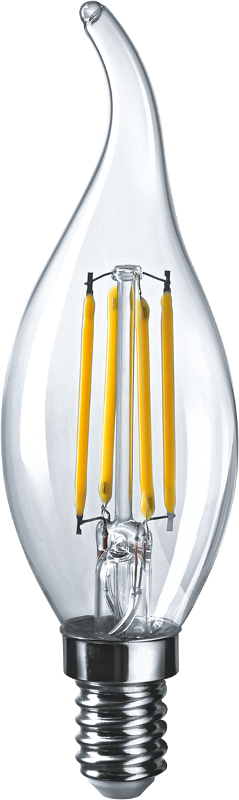 Лампа светодиодная LED 4Вт Е14 230В 2700К NLL-F-FC35-4-230-2.7K-E14 свеча на ветру прозрачная