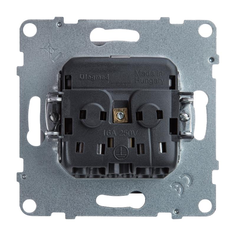 SUNO Силовая розетка 2К+З 16А 250В. С крышкой IP21. С защитными шторками. Безвинтовые зажимы Цвет "Алюминий"