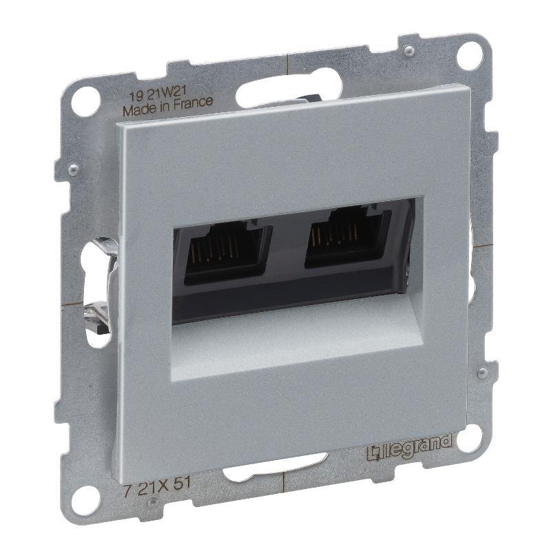 SUNO Информационная розетка двойная RJ45 Кат.5е UTP. Цвет "Алюминий"