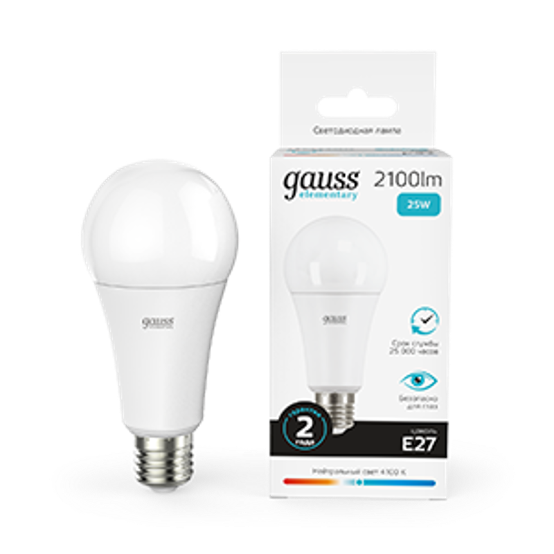 Лампа светодиодная LED 25Вт E27 220В 4100К А67 Elementary