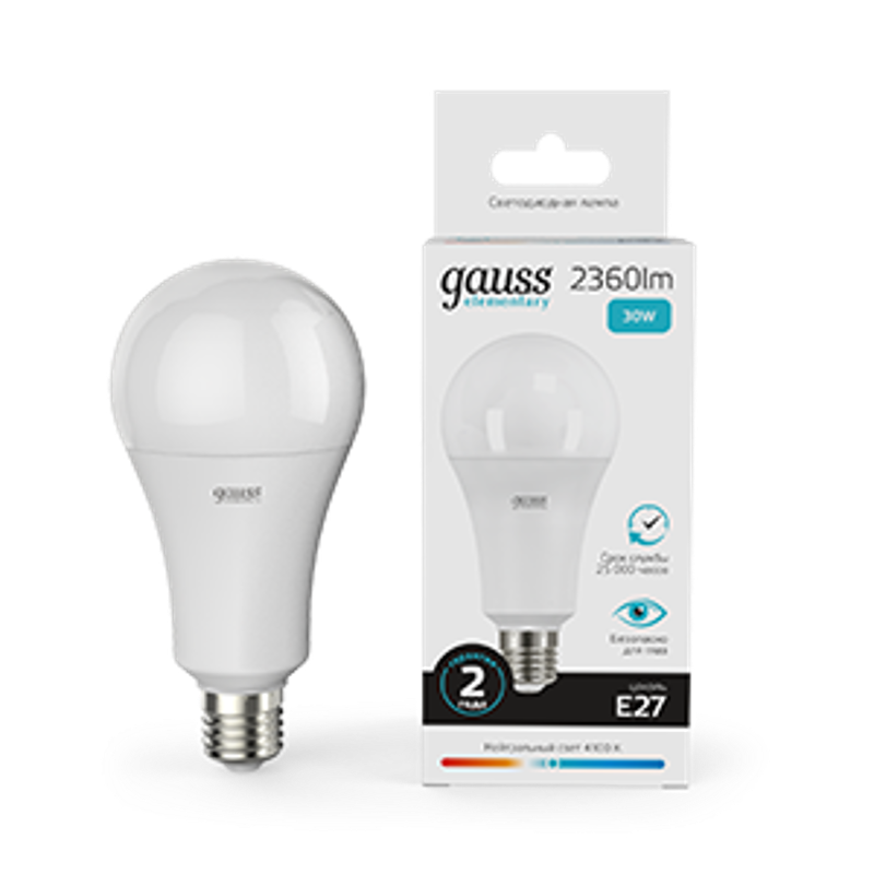Лампа светодиодная LED 30Вт E27 220В 4100К A67 Elementary