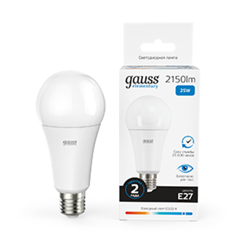 Лампа светодиодная LED 25Вт E27 220В 6500К А67 Elementary