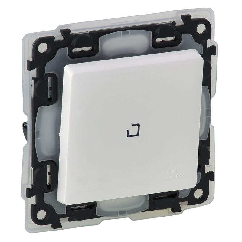 Valena LIFE Белый IP44 Выключатель 1-клавишный с подсветкой 10АХ 250В (с лицевой панелью)