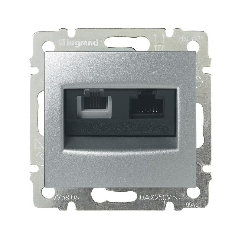 Valena Алюминий Розетка двойная комп.(RJ45) 1-ая 5 кат UTP + ТЛФ 1-ая (RJ11)