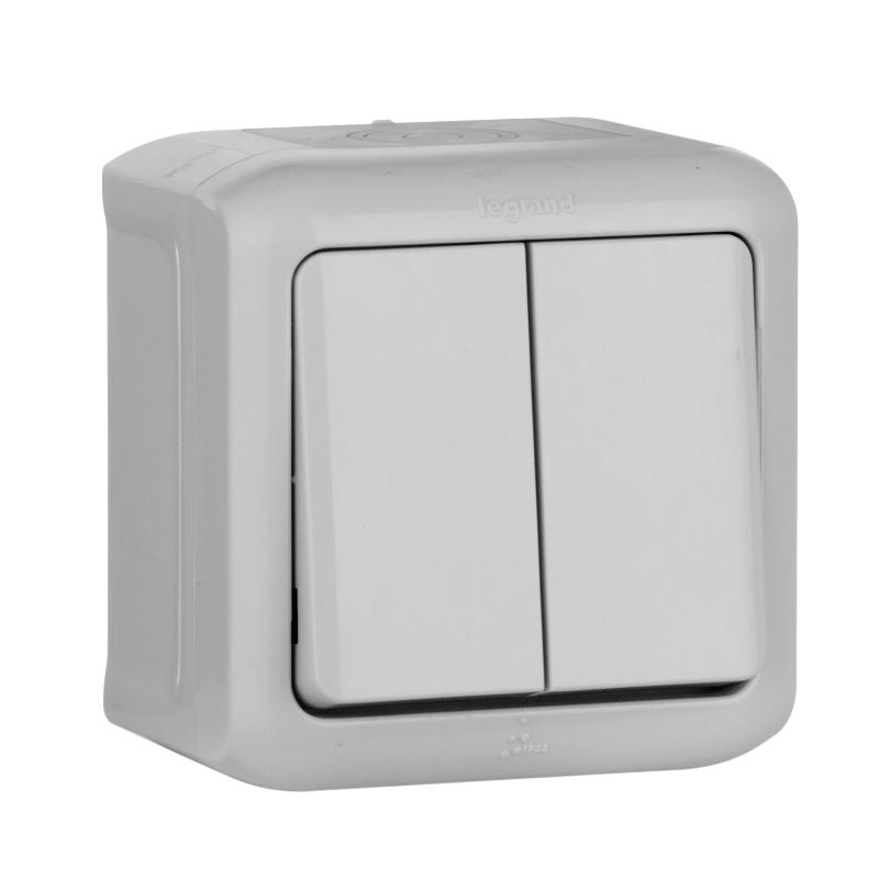 Quteo Серый Выключатель 2-клавишный IP44 10А