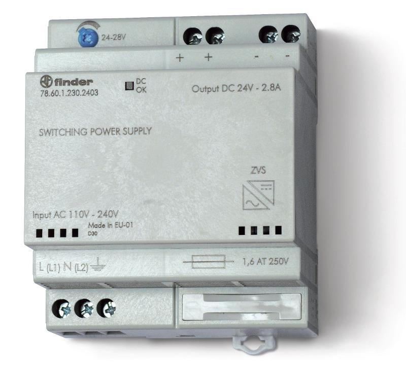 Импульсный источник питания; вход 110...240В AC; выход 24В DC, 60Вт; модульный, ширина 70мм; предохранитель входой цепи