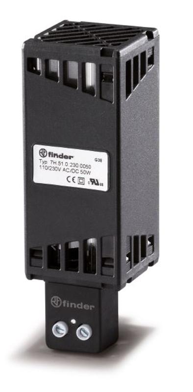 Щитовые электронагреватели; электропитание 110…250В AC/DC; тепловая мощность 50Вт; установка на рейку 35мм