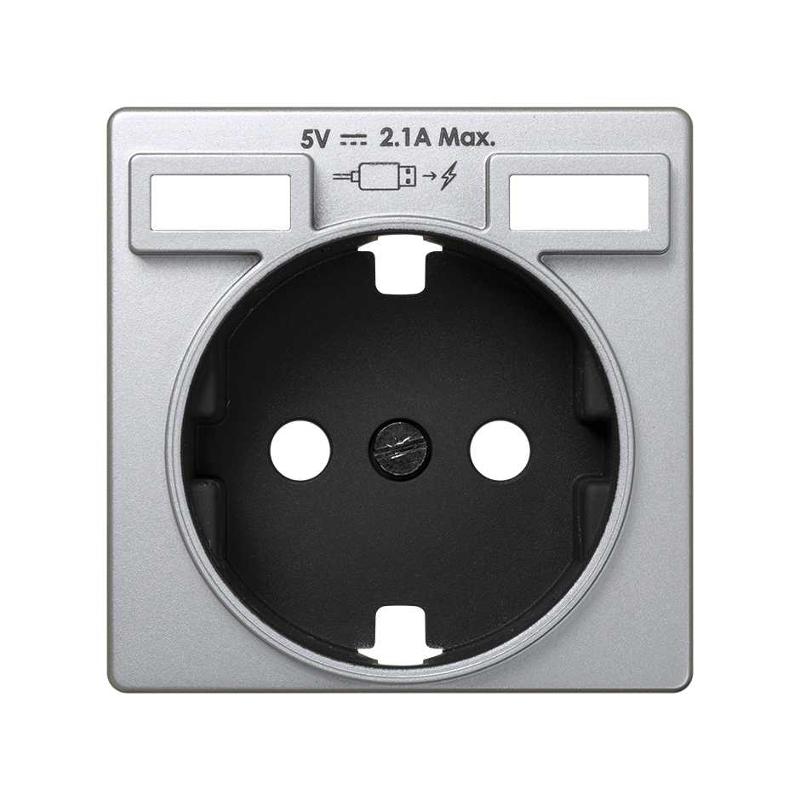 Накладка для розетки Schuko с зарядным устройством 2хUSB цвета алюминий S82