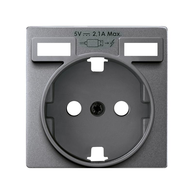 Накладка для розетки Schuko с зарядным устройством 2хUSB цвета холодный алюминий S82 Detail