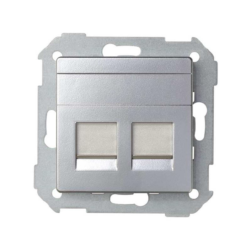 Simon 82 Адаптер со шторками на 2 коннектора UTP (RJ45), FTP (RJ45), RJ12, AMP, S82, S82N, алюминий