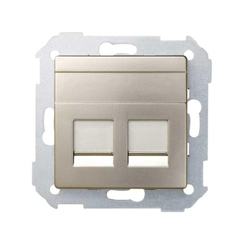 Simon 82 Адаптер со шторками на 2 коннектора UTP (RJ45), FTP (RJ45), RJ12, AMP, S82, S82N, шампань