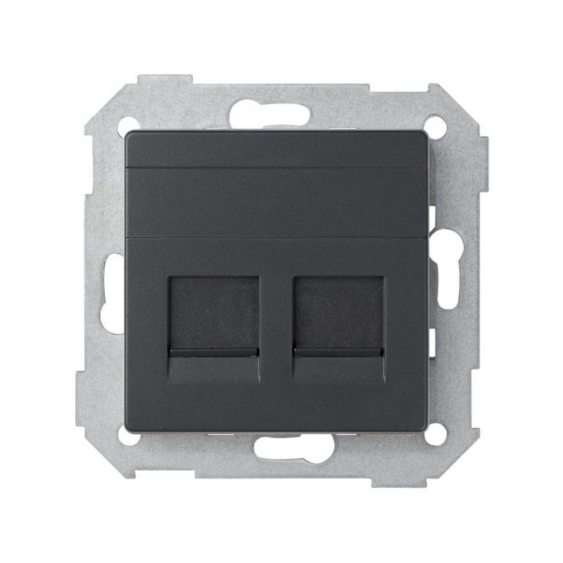 Simon 82 Адаптер со шторками на 2 коннектора UTP (RJ45), FTP (RJ45), RJ12, AMP, S82, S82N, S82 Detail, графит