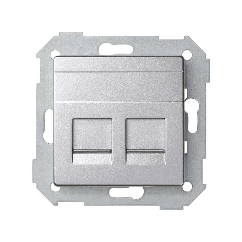 Simon 82 Адаптер со шторками на 2 коннектора UTP (RJ45), FTP (RJ45), RJ12, AMP, S82 Detail алюминий