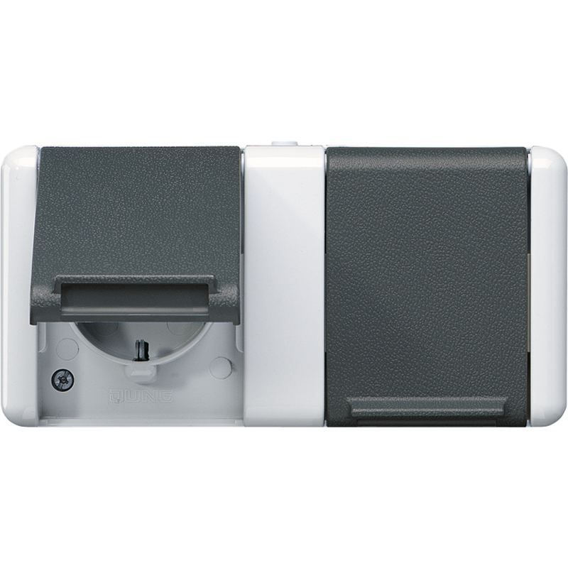 Двойная горизонтальная SCHUKO-розетка 16A 250V~ для накладного монтажа IP44