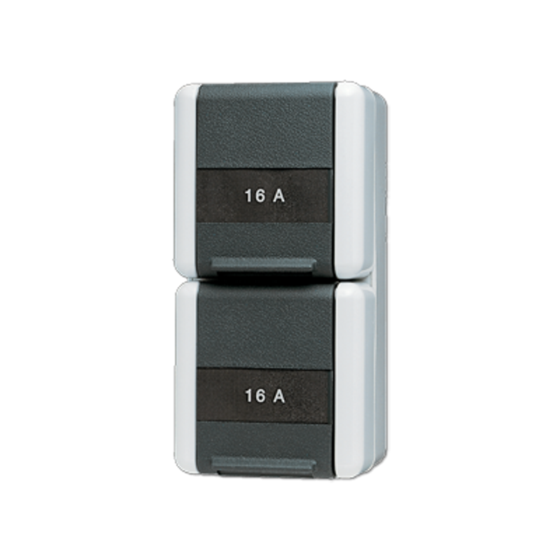 Двойная SCHUKO-розетка 16A 250V~ с полем для надписи; для накладного монтажа IP44