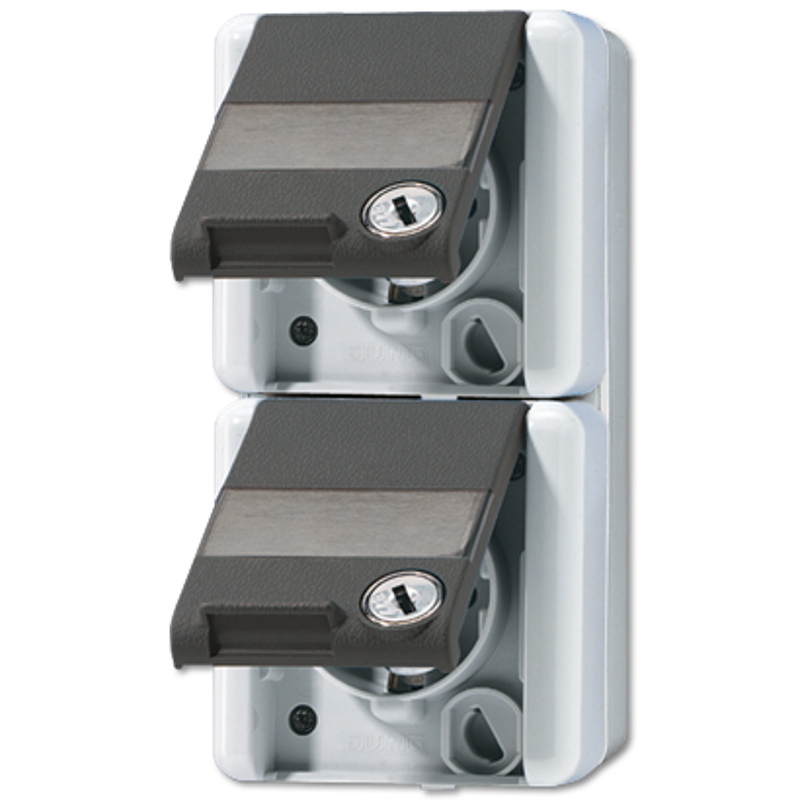 Двойная SCHUKO-розетка 16A 250V~ с полем для надписи; для накладного монтажа IP44
