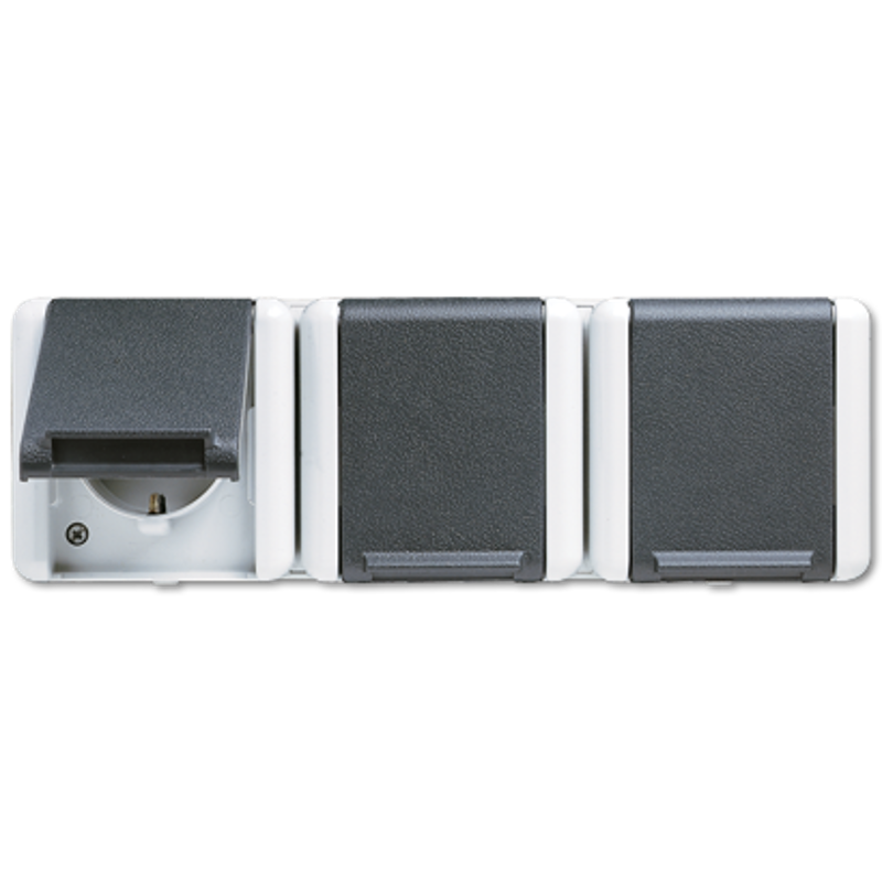 Тройная  горизонтальная SCHUKO-розетка 16A 250V ~; для накладного монтажа IP44