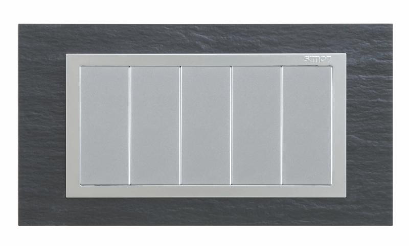Simon 82 Рамка декоративная, (+суппорт), 5 узких (2 широких+1 узкий) модулей, S82C, Камень, сланец-алюминий