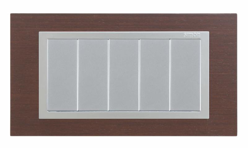 Simon 82 Рамка декоративная, (+суппорт), 5 узких (2 широких+1 узкий) модулей, S82C, Дерево, венге-алюминий