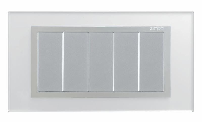 Simon 82 Рамка декоративная, (+суппорт), 8 узких (4 широких) модулей, S82C, Стекло, серебро-алюминий