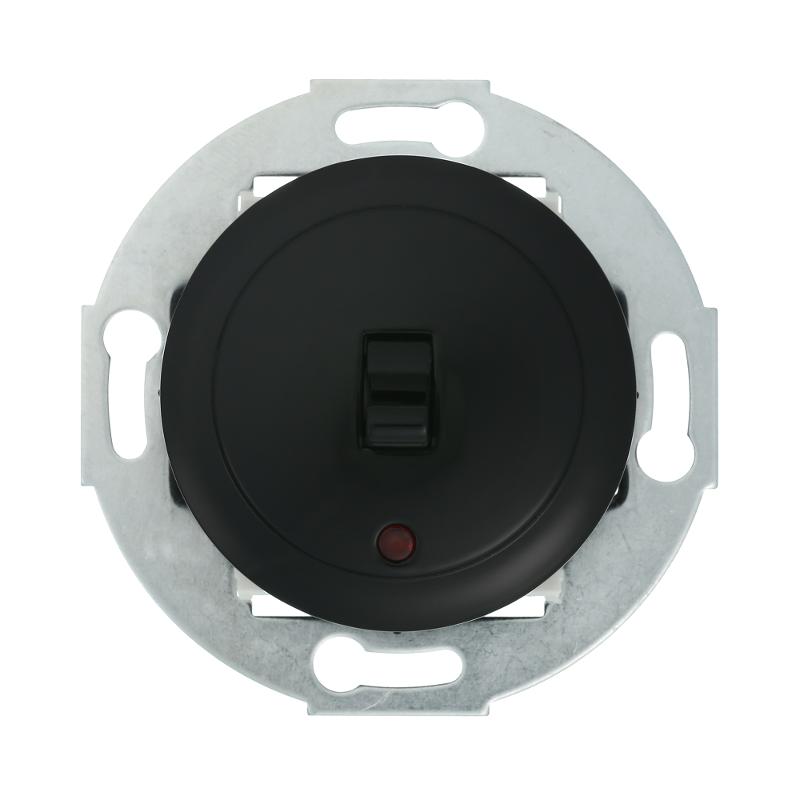Переключатель 1-рычажковый, на 2 направления, с индикатором (схема 6L) 10 A, 250 B (черный) Vintage
