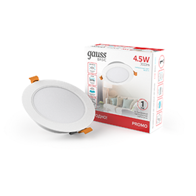 Светильник  Basic Downlight круг 4,5W 300lm 4000K 170-260V IP20 95*26 белый LED