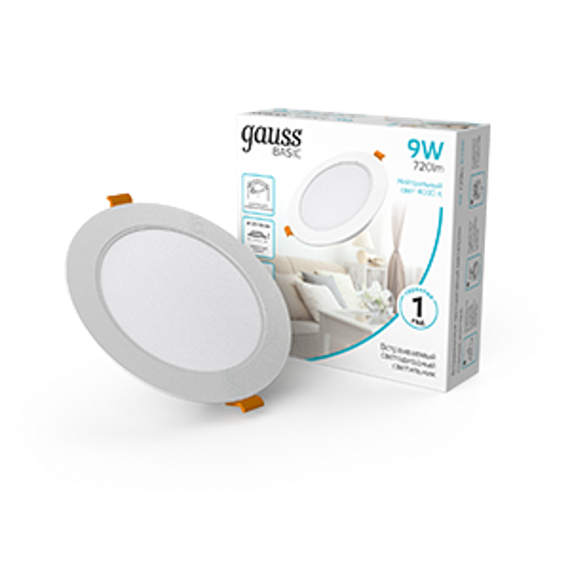 Светильник  Basic Downlight круг 9W 720lm 4000K 170-260V IP20 120*26 белый LED 1/100