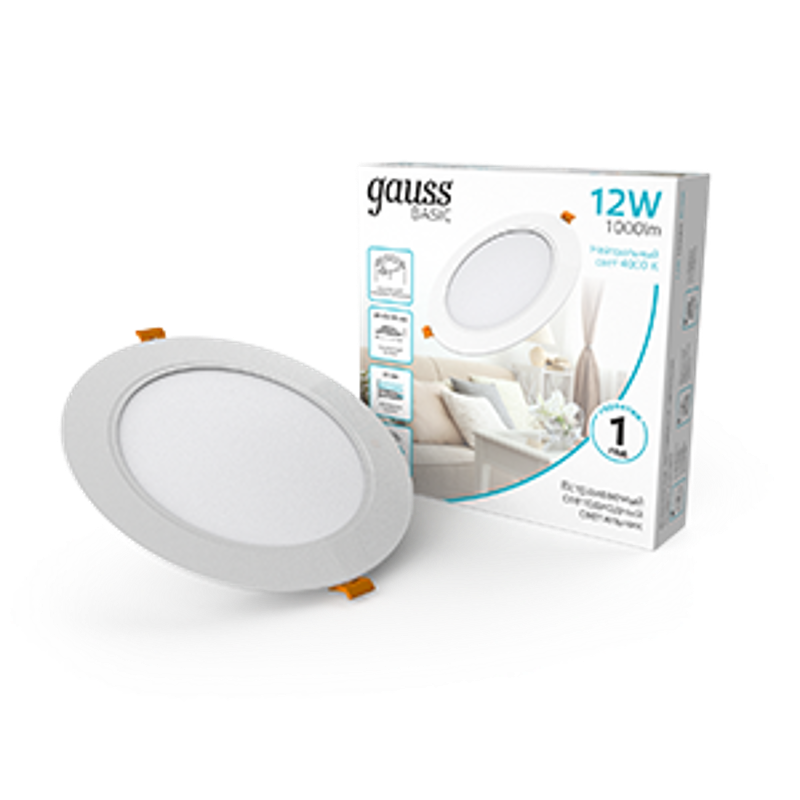 Светильник  Basic Downlight круг 12W 1000m 4000K 170-260V IP20 145*26 белый LED 1/60
