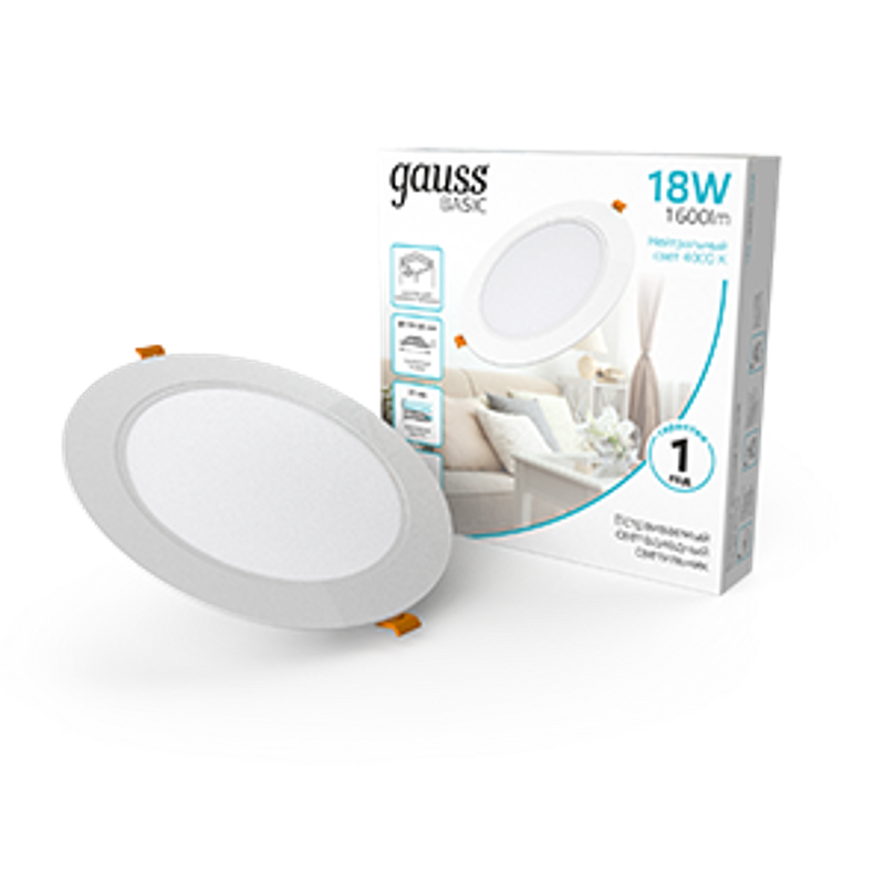 Светильник  Basic Downlight круг 18W 1600lm 4000K 170-260V IP20 170*26 белый LED 1/60