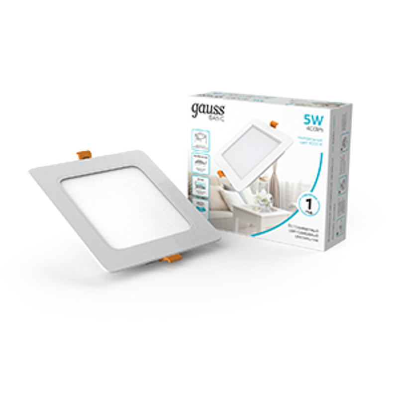 Светильник  Basic Downlight квадрат 5W 400lm 4000K 170-260V IP20 95*26 белый LED 1/100