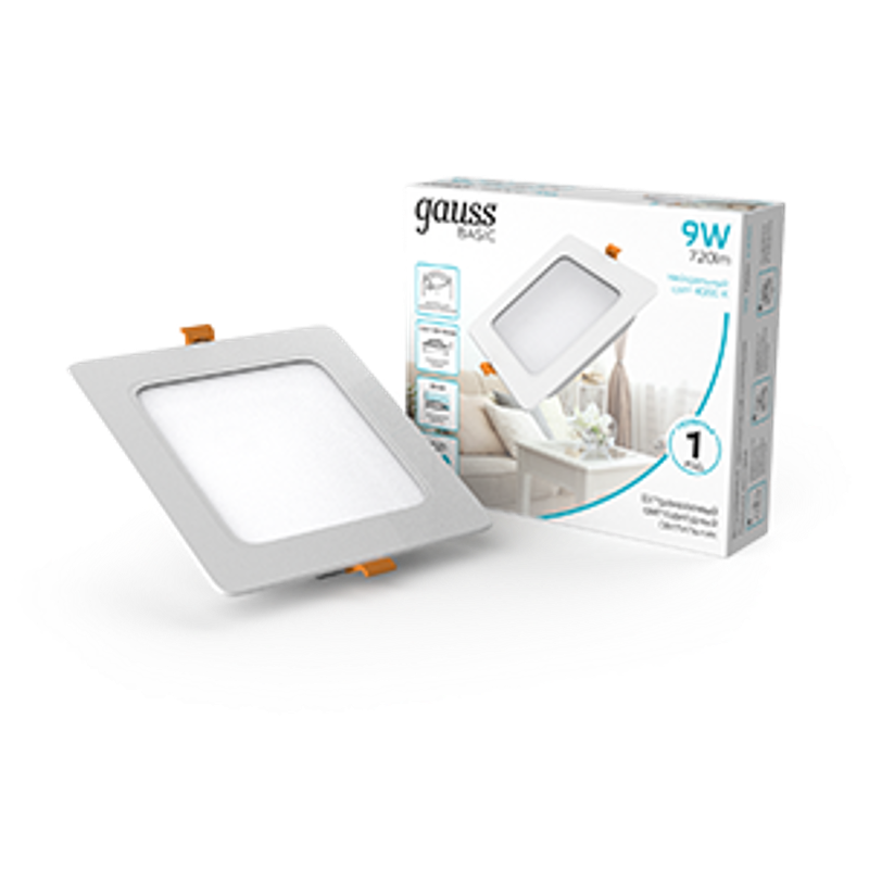 Светильник  Basic Downlight квадрат 9W 720lm 4000K 170-260V IP20 120*26 белый LED 1/100