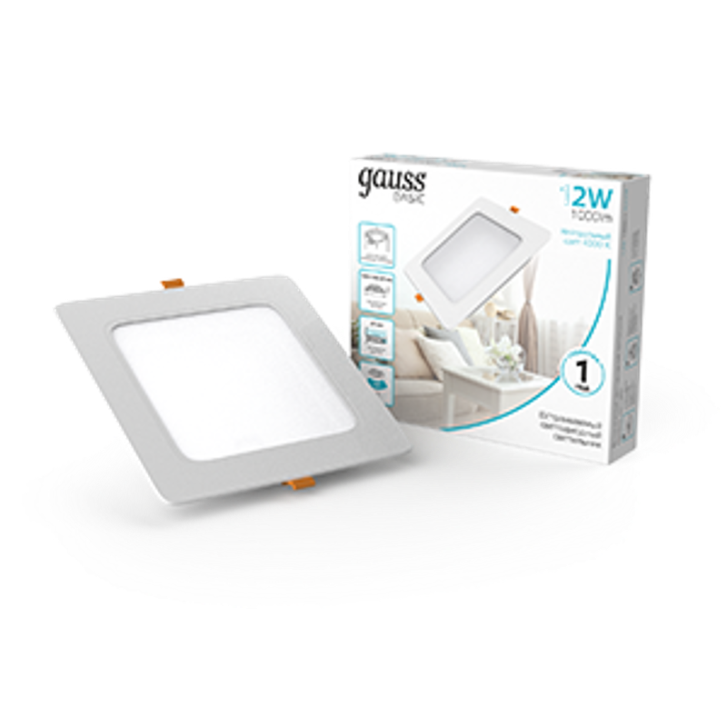 Светильник  Basic Downlight квадрат 12W 1000lm 4000K 170-260V IP20 145*26 белый LED 1/60