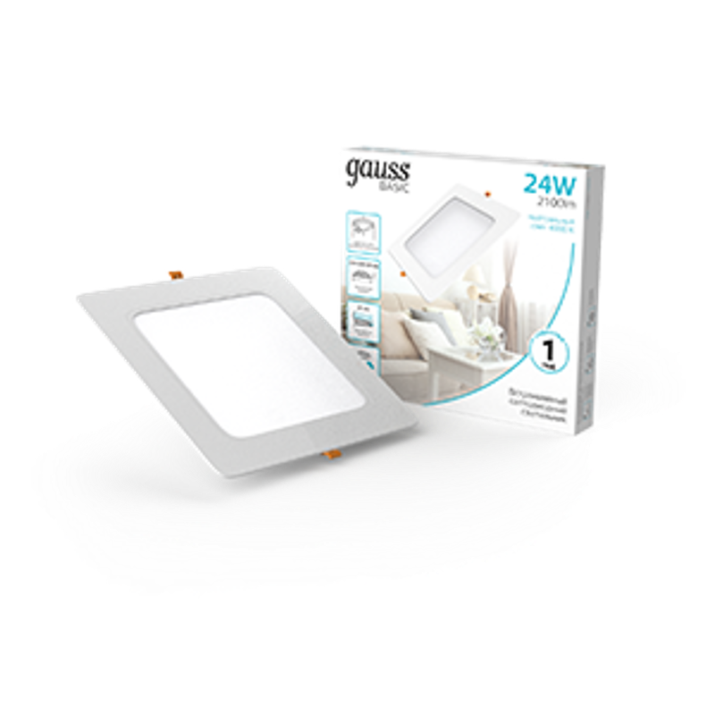 Светильник  Basic Downlight квадрат 24W 2100lm 4000K 170-260V IP20 220*26 белый LED 1/40