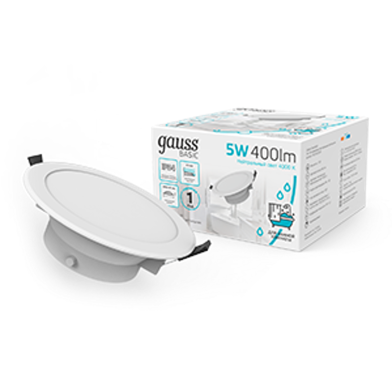 Светильник  Basic Downlight круг 5W 400lm 4000K 185-250V IP54 90*44 белый LED 1/40