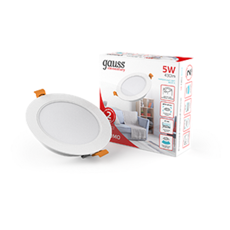 Светильник встраиваемый downlight Elementary круг 5W 430lm 4000K 210-240V IP20 95*38 монтаж белый LED 1/100