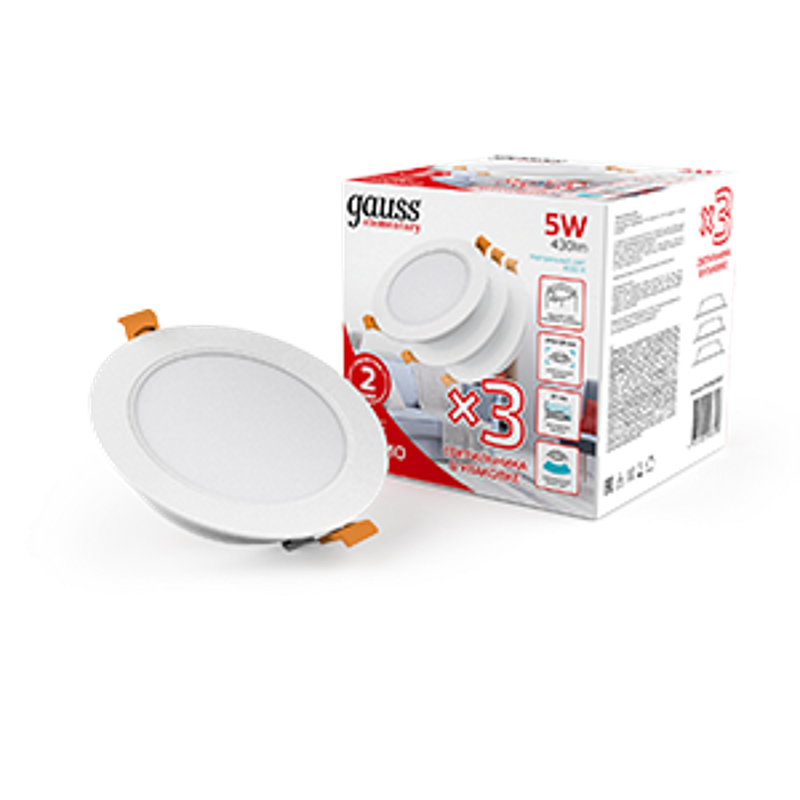 Светильник встраиваемый downlight Elementary круг 5W 430lm 4000K 210-240V IP20 95*38 монтаж бел.LED (3шт. в упак.) LED 1/40