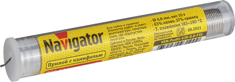Припой   93 100 NEM-Pos01-63K-0.8-F10 (ПОС-63, колба, 0.8 мм, 10 гр)