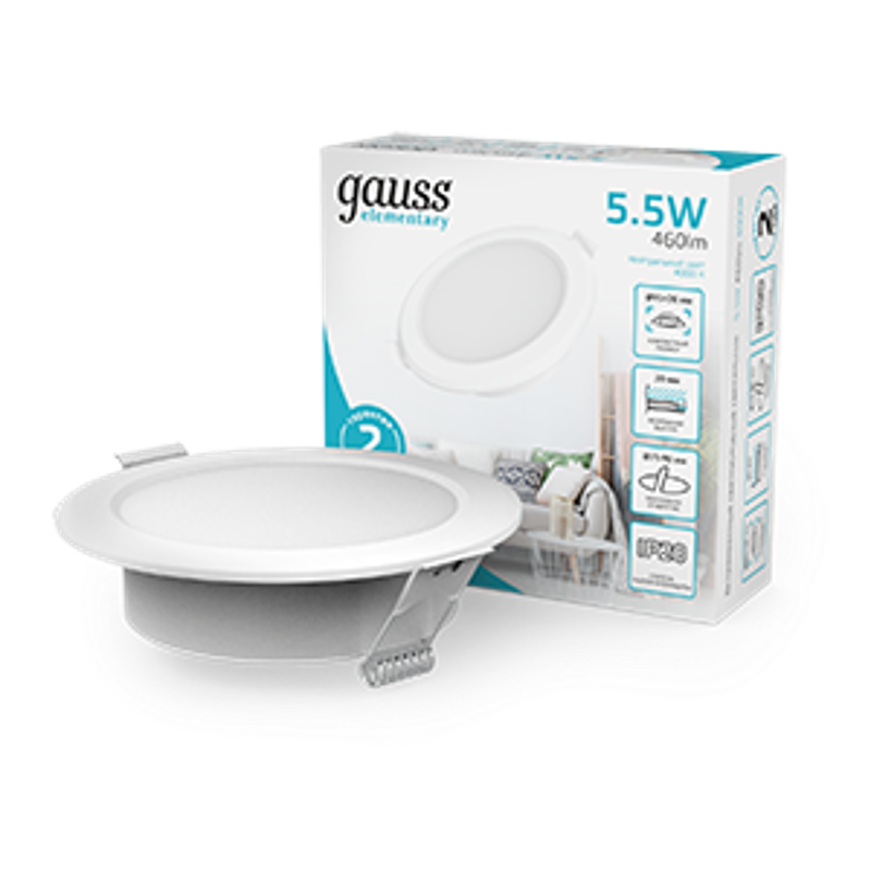 Светильник  Elementary Downlight круг 5,5W 460lm 4000K 170-260V IP20 95*26 белый LED 1/100