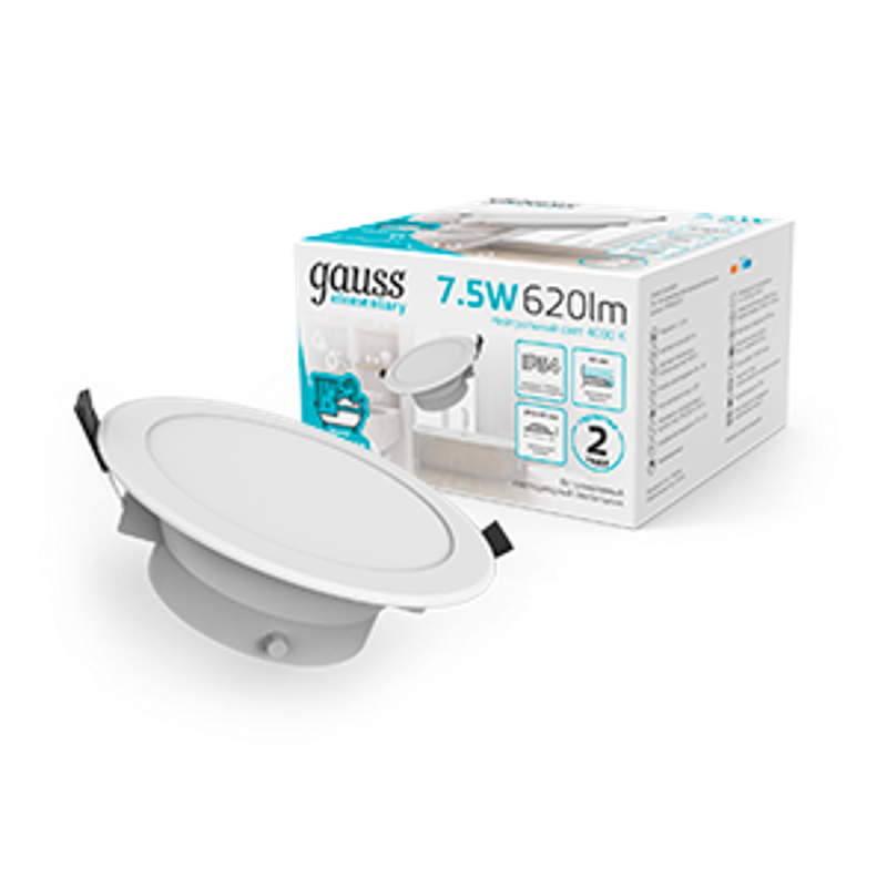 Светильник встраиваемый downlight Elementary круг 7,5W 620lm 4000K 185-250V IP54 95*45 монтаж белый LED 1/40