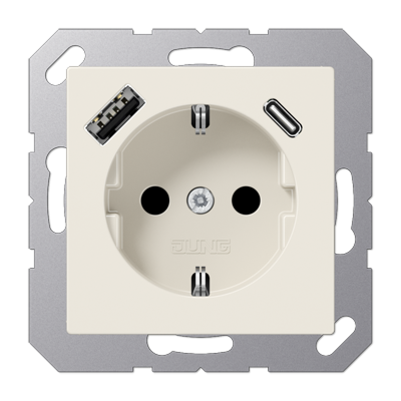 Розетка SCHUKO® с USB-зарядным устройством, тип A + тип С; термопласт; слоновая кость