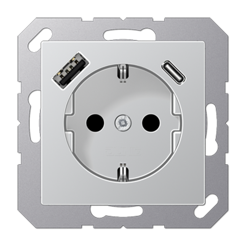 Розетка SCHUKO® с USB-зарядным устройством, тип A + тип С; термопласт; алюминий