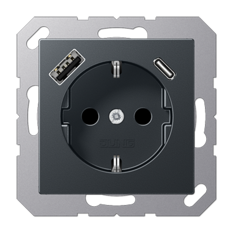 Розетка SCHUKO® с USB-зарядным устройством, тип A + тип С; термопласт; матовый антрацит